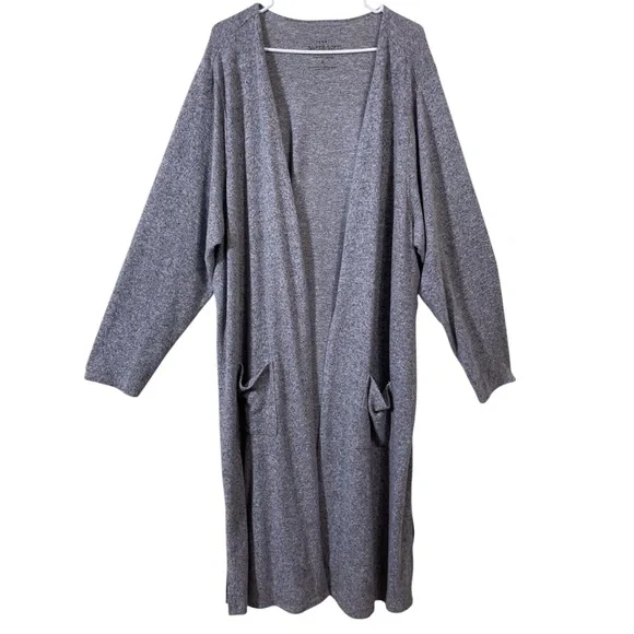 torrid Super Soft Plush Duster Open Front Heather Grey Front Pocket Plus 5X - Picture 3 of 13